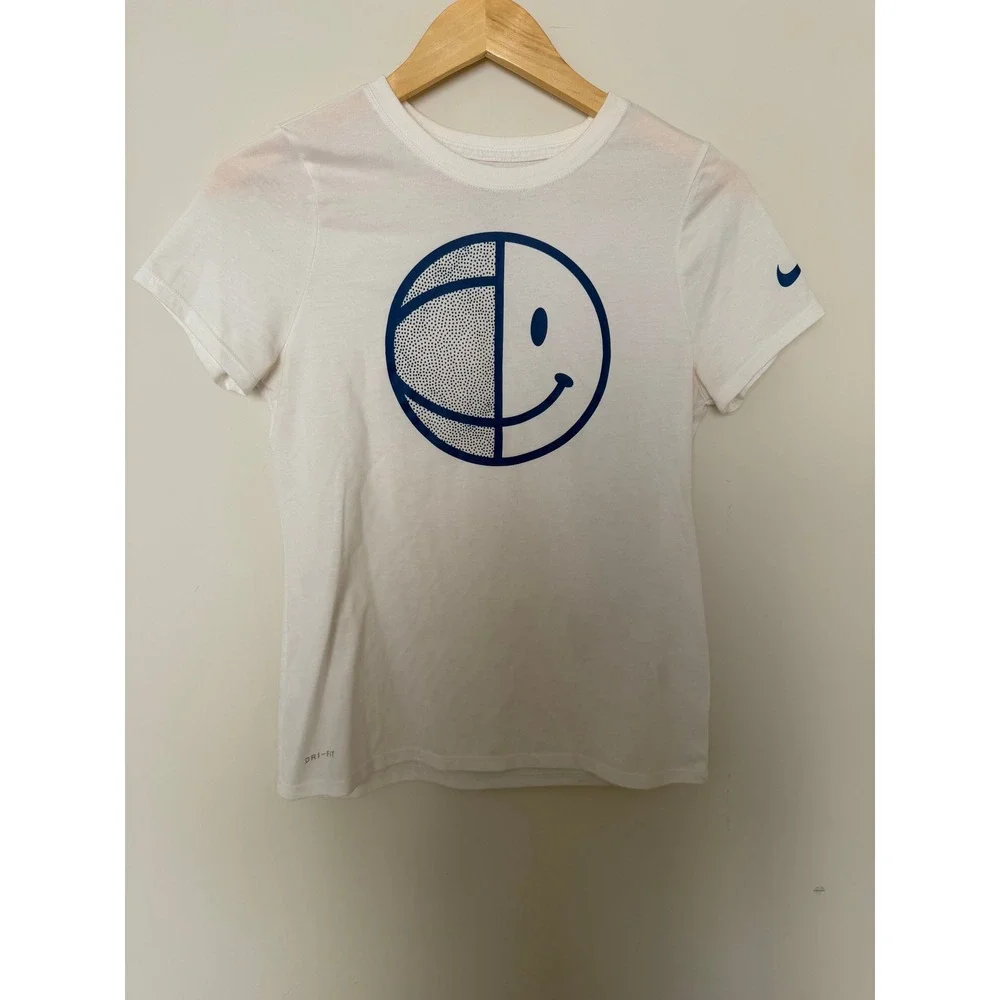 Nike T-Shirt Womens Small Dri-FIT Basketball Smiley Face White Excellent